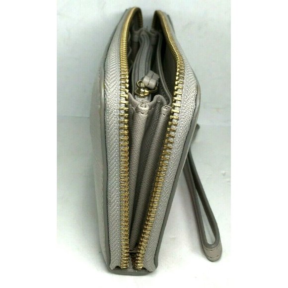 Fossil Gray Leather Multicolor Abstract Clutch Wristlet Wallet - Picture 6 of 12